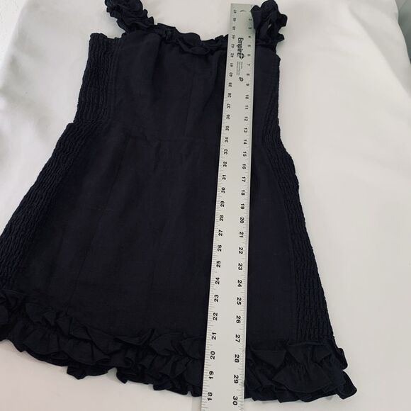 Reformation Bonita Dress 6 Black 100% Linen Ruffle Mini Smocked Preppy Going Out - Picture 12 of 16